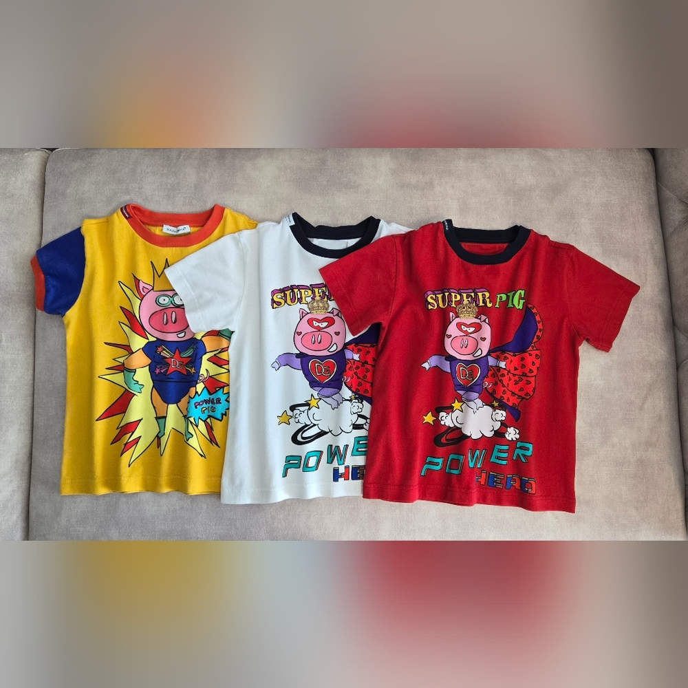 Dolce & Gabbana "Super Pig Power" Short Sleeve Tees, Size 2-3y